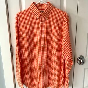 Mountain Khaki button shirt. Orange gingham. Size Large